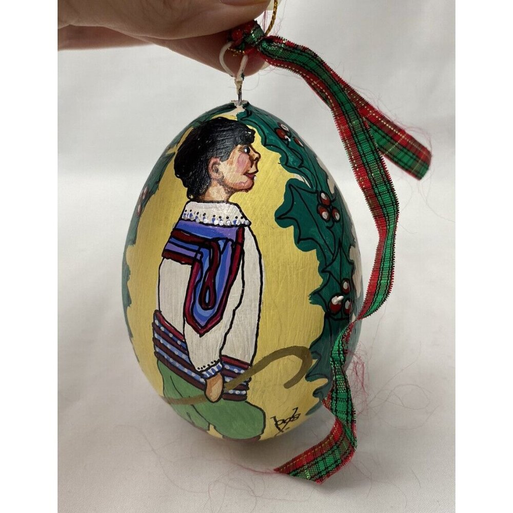Christmas Goose egg ornament Folk Art Gingerbread Shepherd Signed Handmade - Picture 1 of 8